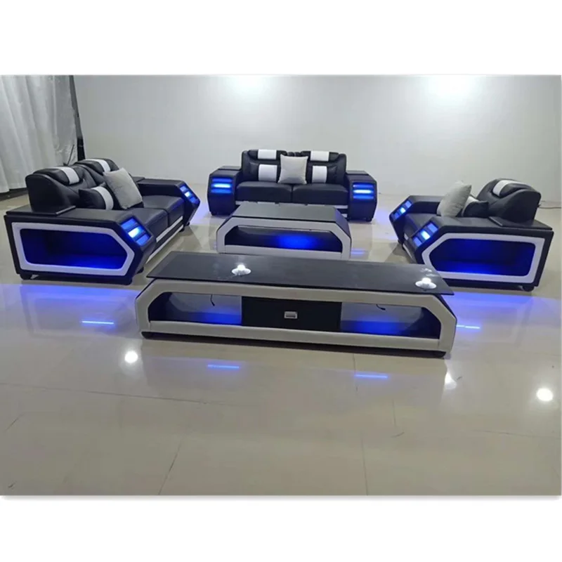 modern style  living room Genuine leather sofa  1+2+3 seaters corner sofa design Led lighting cx06