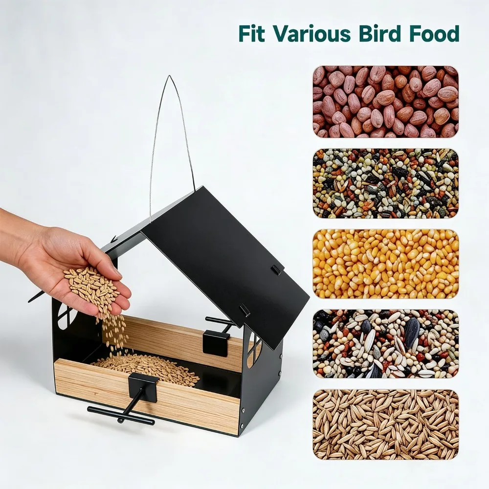Metal Bird Feeder Hopper Bird Feeders Outdoor Wild Bird Feeder Large Hanging Birds Feeders for Cardinals Finches Blue Jays