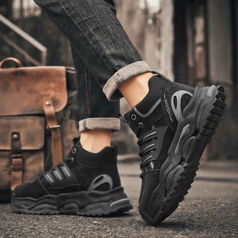 

Solid Color Men's Large-sized Mid-top Durable Thick-soled Round-toe Outdoor Workwear Sports Shoes for Autumn and Winter