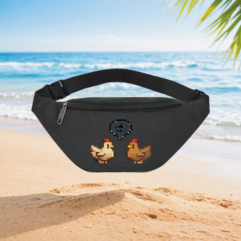 

Two Pixel Chickens Under a Circle Waist Backpack Crossbody Chest Bag Street Casual Sporty Fashionable Simple Unique Printed Desi