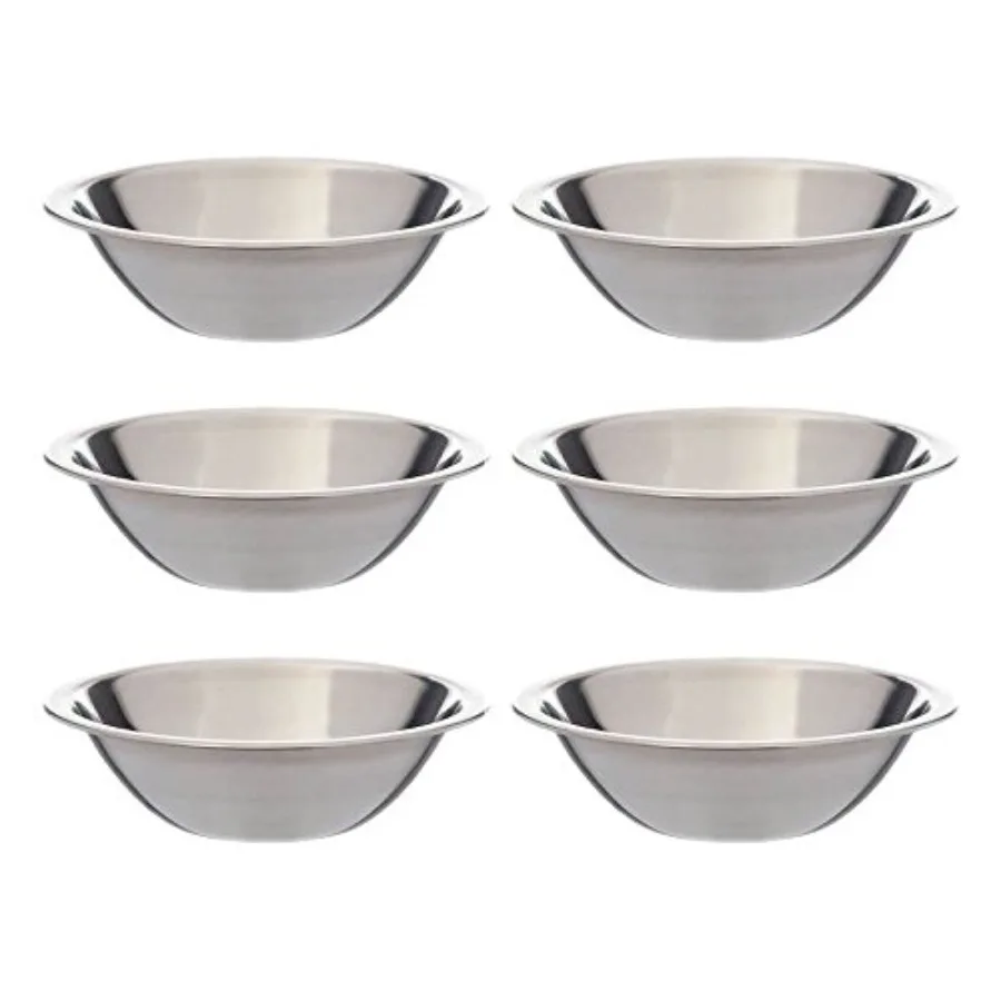 

Set of 6 Stainless Steel Mixing Bowls with Flat Rim and Flat Base 6.5 Inch Wide Ideal for Kitchen Baking Cooking and Food Prepa
