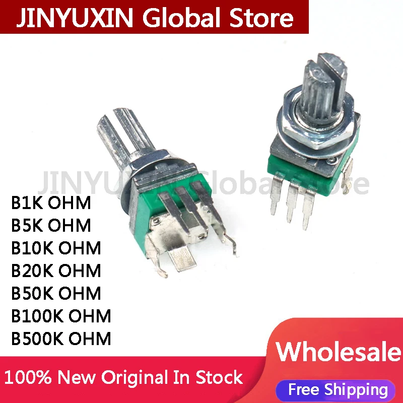 5PCS Vertical single R097 RK097 precision potentiometer with bracket, handle 15mm, no gear, 3 feet B1K B5K B10K B20K B50K B100K