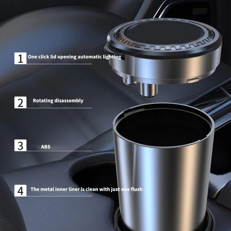 Portable Smokeless Car Ashtray with Detachable Designs & Soft LED Light Windproof Car Ashtray ABS for Travel or Home