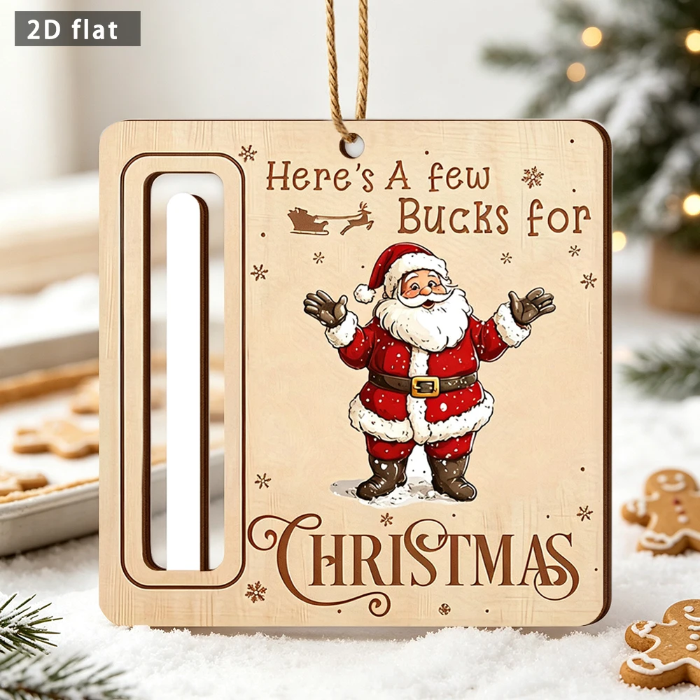 Wooden Christmas Money Holder Hanging Sign, Santa Claus Cash Gift Plaque, Xmas Money Holder Ornament with Jute Rope