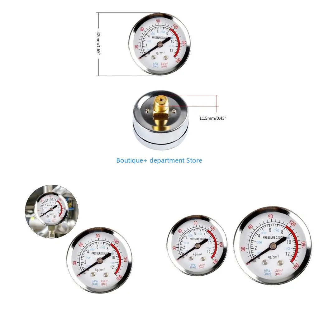 E1PD Air Pressure Gauge with Double Scale Center Back Mount 0-180psi 0-12 Bar Durable