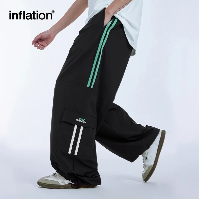 INFLASI Celana Lebar Tambal Sulam Retro Celana Panjang Kargo Longgar Trendi Pria