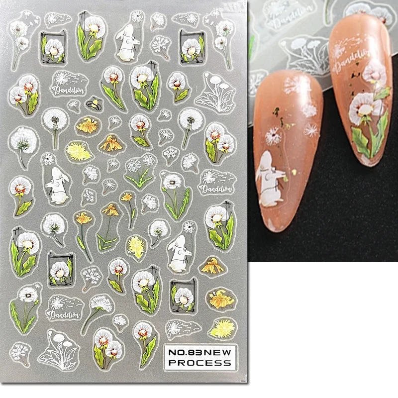 3d Nail Art Decals New Ultrathin White Petals Florals Flowers Invisible Green Leaves Nail Stickers Decoration For Manicure