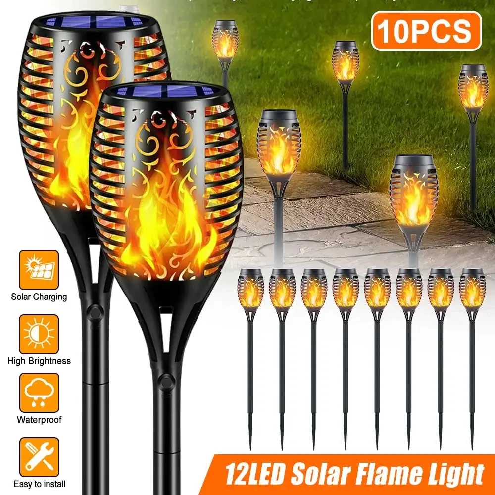 7 Colors Solar Torch Light with Flickering Flame Waterproof Halloween Lights Decorations Decor for Garden, Yard, Porch