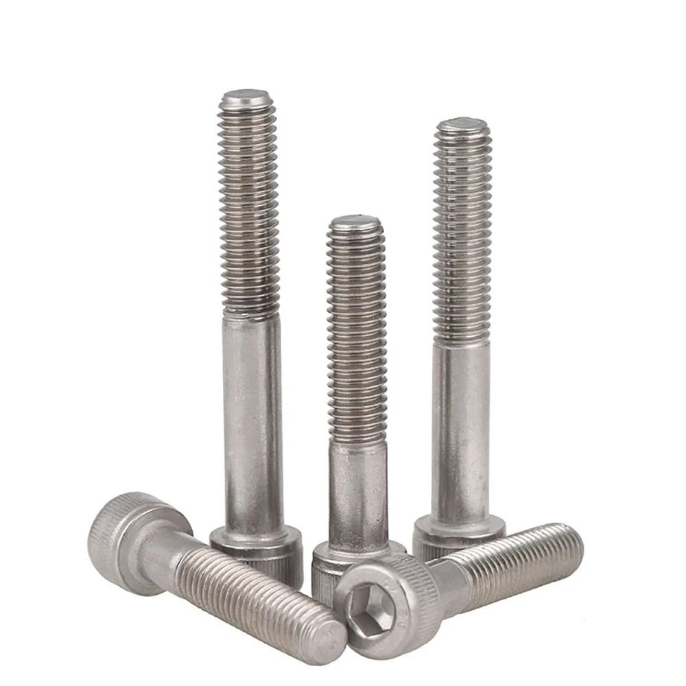 SUS304 A2 Stainless Steel Knurled Cap Head Hex Socket Screws DIN912 Partial Thread UNC 8#-32 To 5/8-11 Allen Key Bolts