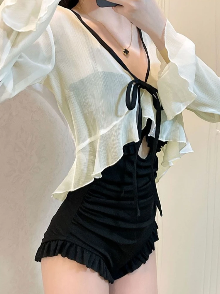 2026 Summer Women Long Sleeve Swimsuit Conservative One Piece Tummy Control Bathing Suit image 6