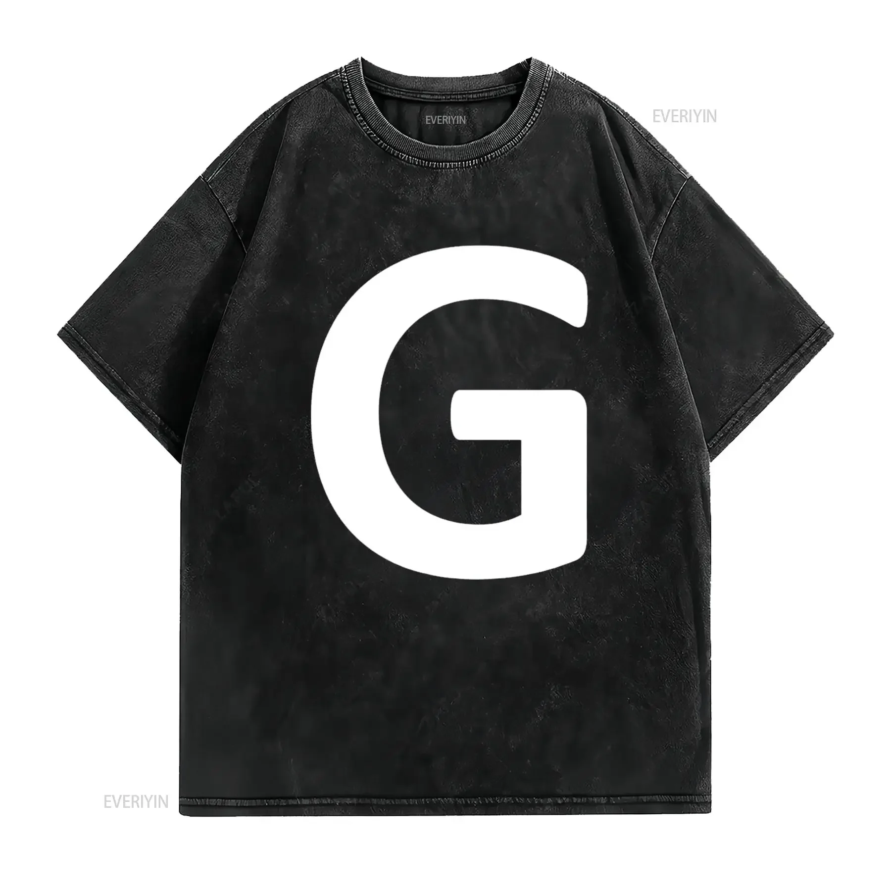 Capital Letter G Monogram Alphabet Group Spelling T Shirt vintage Washed Top For Everyday Wear Casual Slightly Unisex graphic