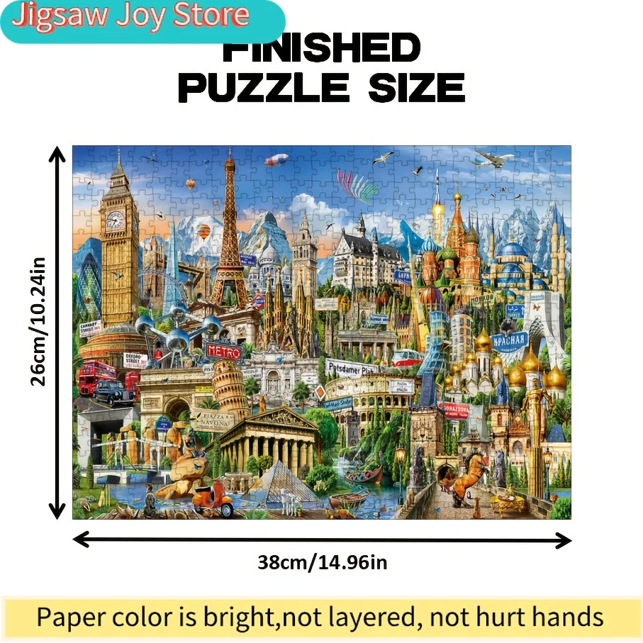 1 Box 500pcs European Landmarks Jigsaw Puzzle for Adults - Educational & Fun Game, Mixed Colors, Wall Display, Perfect for Hom