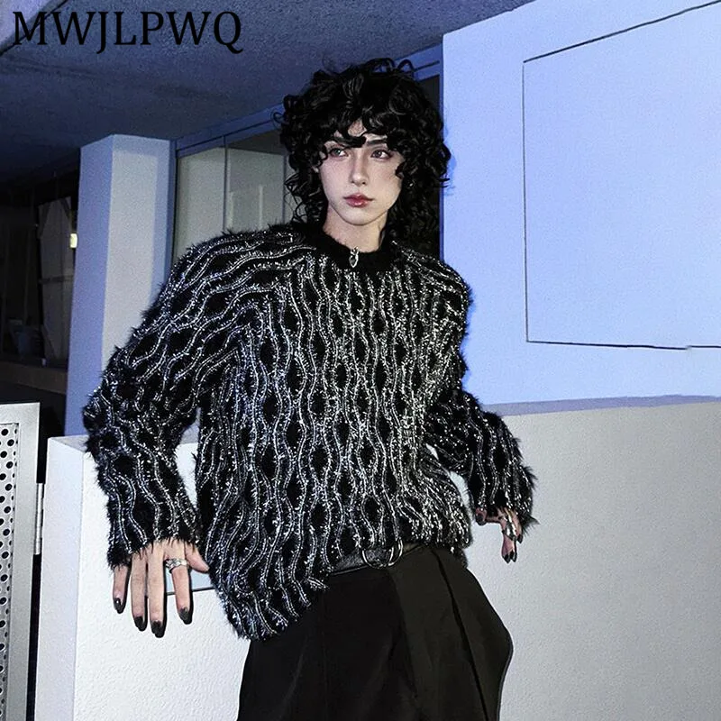 

MWJLPWQ Trendy Men New American Retro Style Jacket High Street Printed Design Loose Knitted Casual Sweater Spring Winter 13219