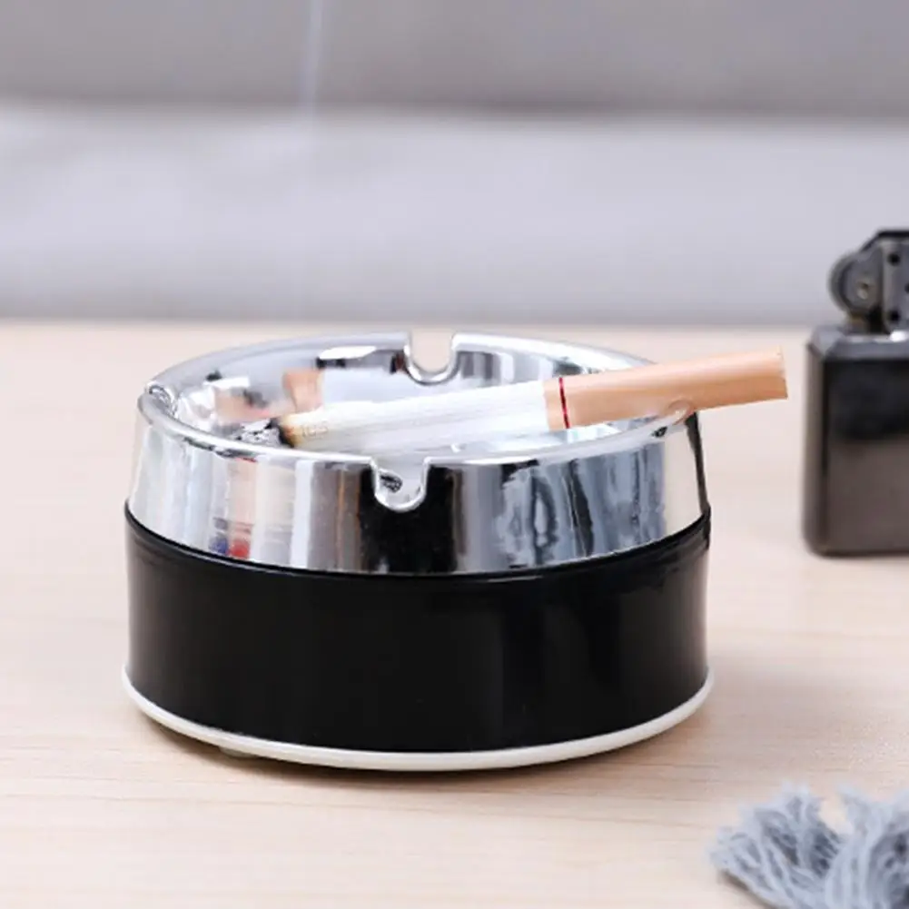 Round Ashtray Groove Design Stainless Steel Ash Holder Windproof Desktop Ash Container Cigarette Ashtray For Home Office Outdoor