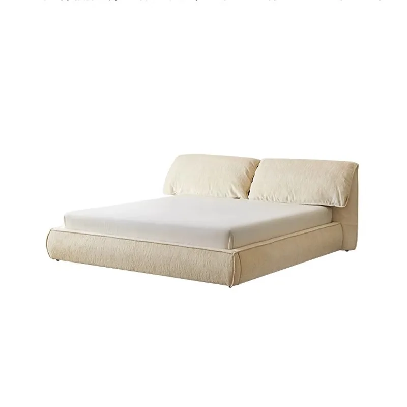 ml-Ear Bed Master Bedroom 1.8m Double Bed Wabi-Sabi Cream air Can Be Removed and Washed Elephant Linen Fabric Soft Bedding%