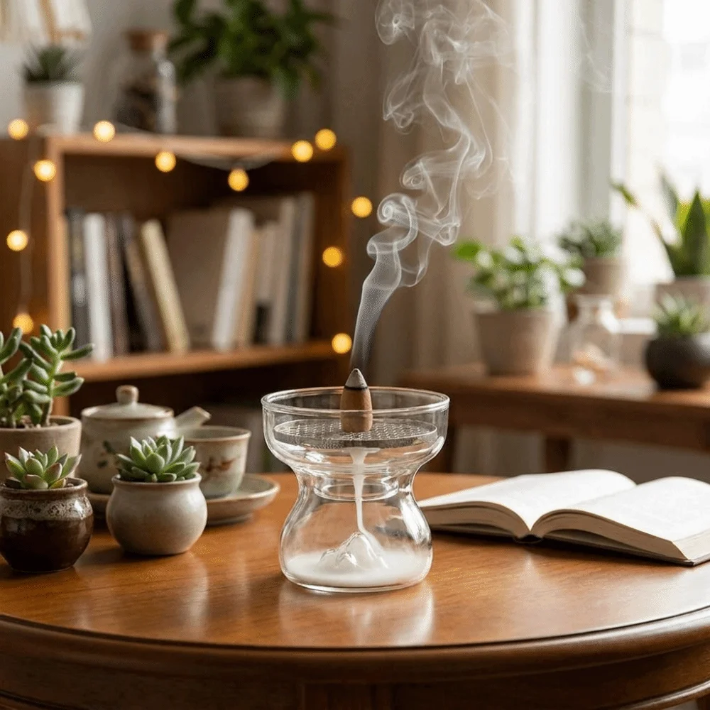 High-Temperature Resistant Backflow Incense Burner Glass Anti Dust Aromatherapy Burner Minimalist Metal Filter Screen