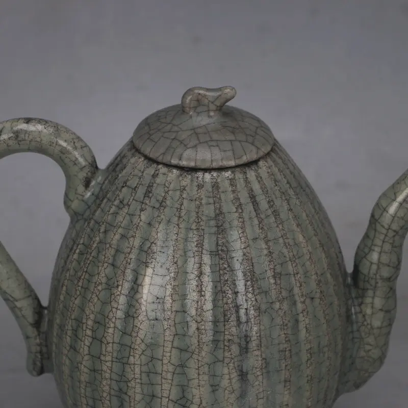 Song Style Ru Ware Celadon Crackle Glaze Pumpkin Ewer with Spur Marks Chinese Porcelain Home Decor Collectible