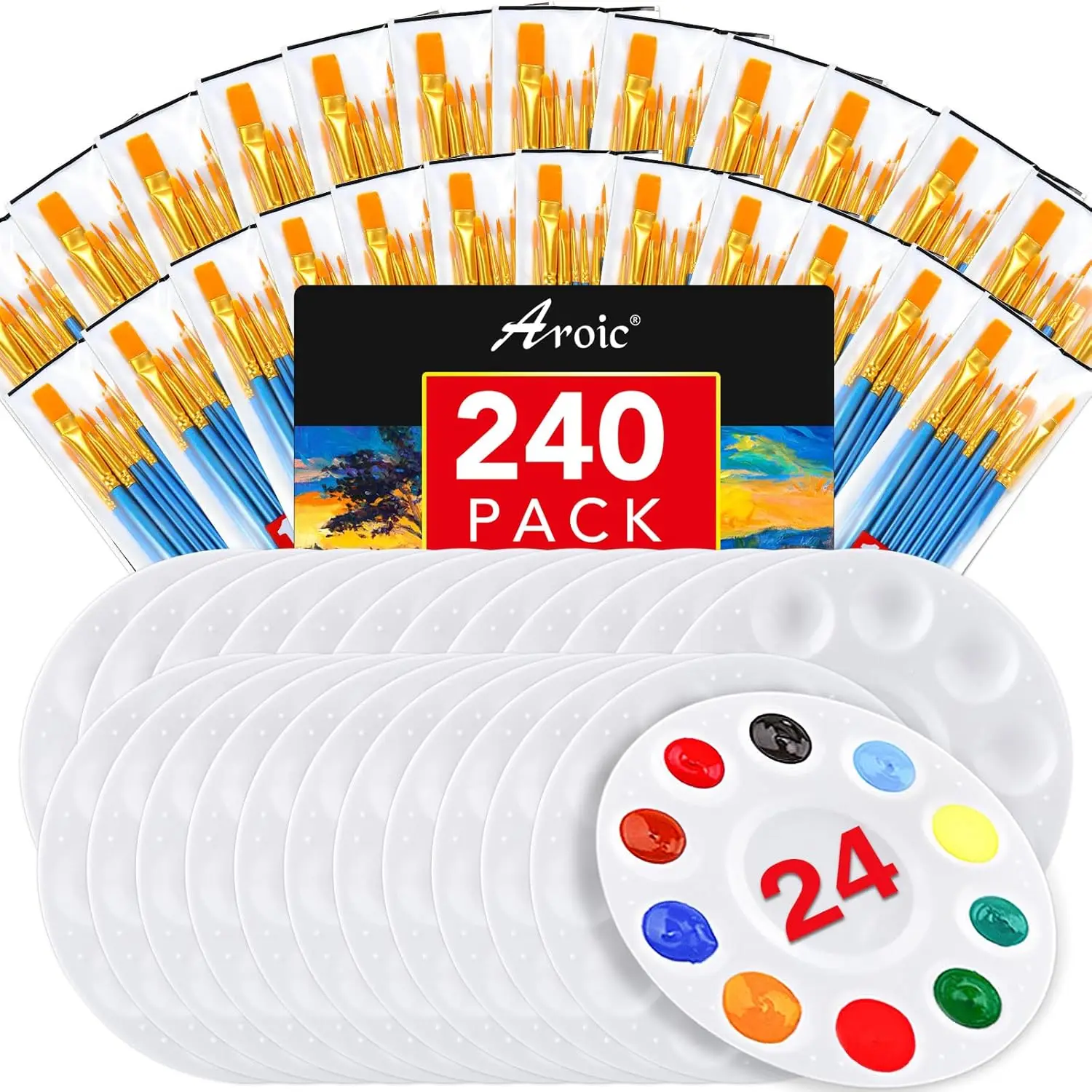 

Paint Brushes Palette Set,24 Pack/240Pcs Acrylic Paint Brushes and 24 Palettes, Professional Artist Brushes, Finger and Fa