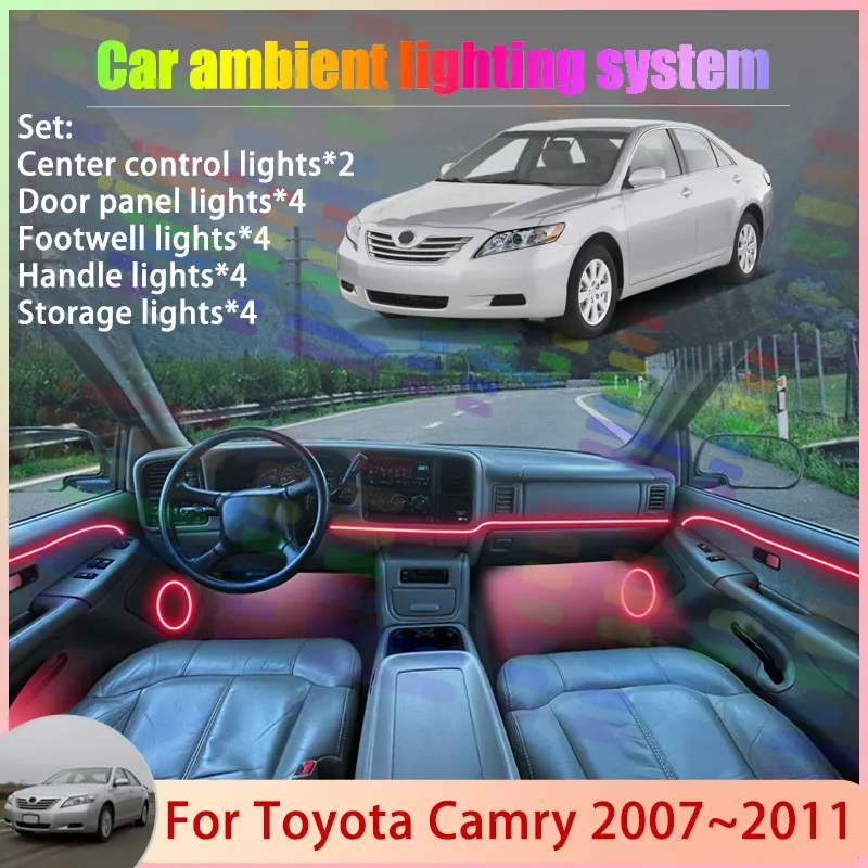 

Для Toyota Camry XV40 MK6 2007 ~ 2011 Daihatsu Alti 2/18 в 1, автомобильная атмосферная лампа, RGB абажур, ансамбль, стример, атмосферный набор