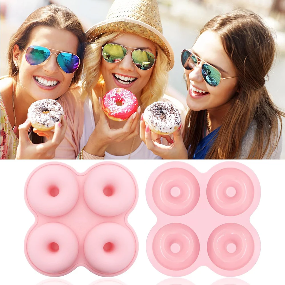 4 Holes Silicone Donut Mold Baking Pan Non-Stick Baking Pastry Chocolate Cake Dessert DIY Decoration Tools Bagels Muffins Donuts
