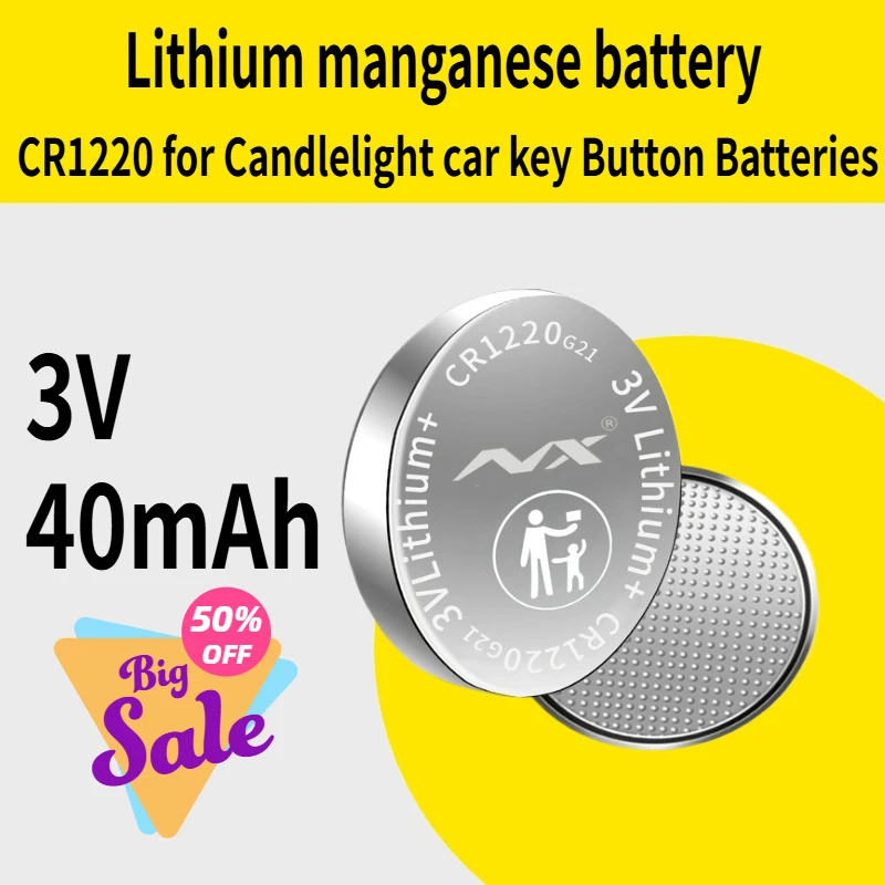 

3V CR1220 Lithium Manganese Battery 40mAh for Candlelight Car Key Button Batteries