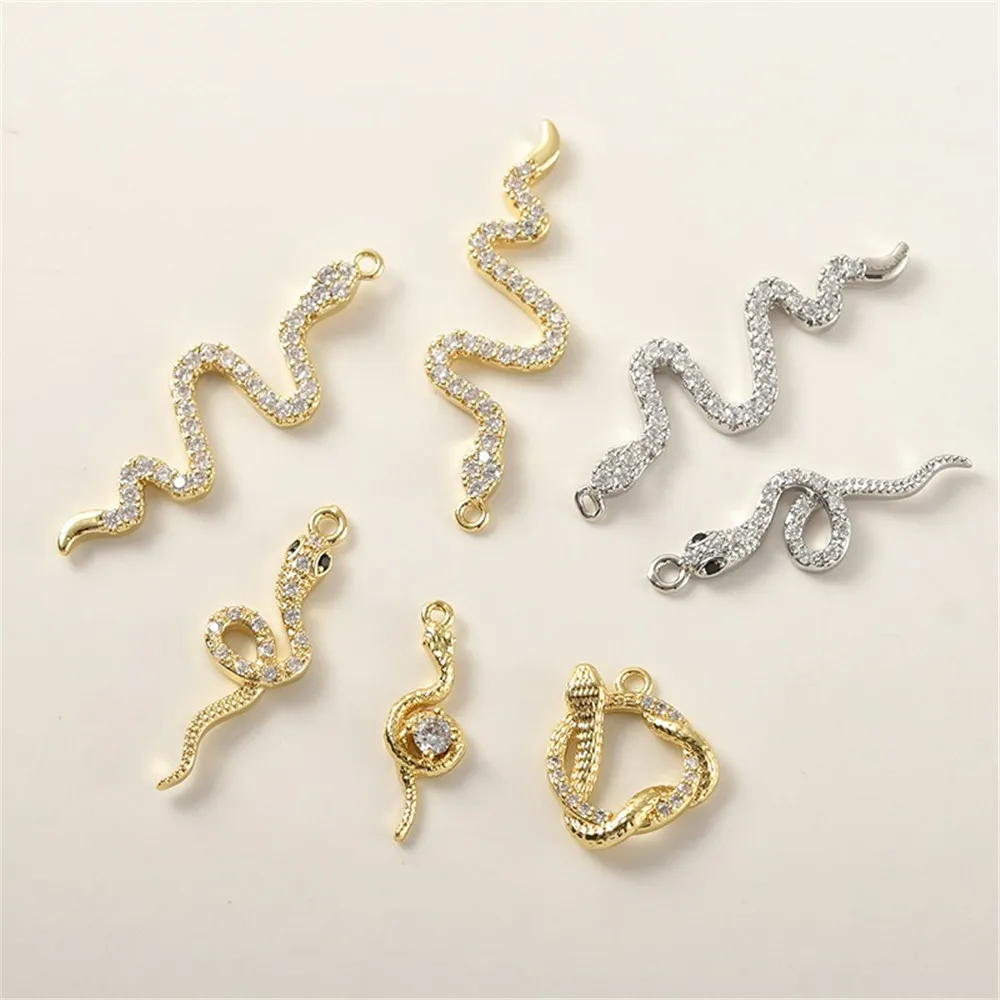 Copper-plated 14k Gold Color-preserving Zircon Serpentine Pendant DIY Handmade Bracelet Necklace Earrings Accessories Material