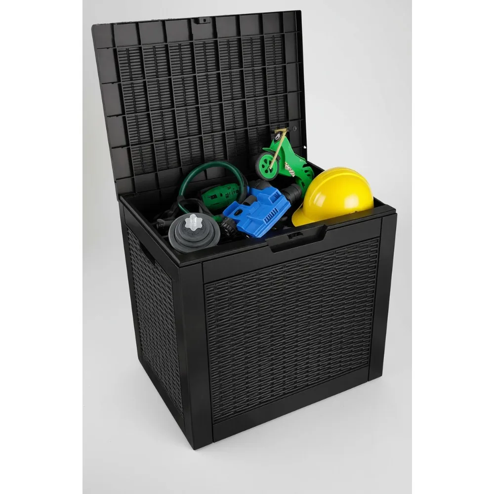 

31 Gallon Outdoor Storage Box Waterproof Rattan Deck Bin Lockable UV Resistant for Patio Garden Tools Black