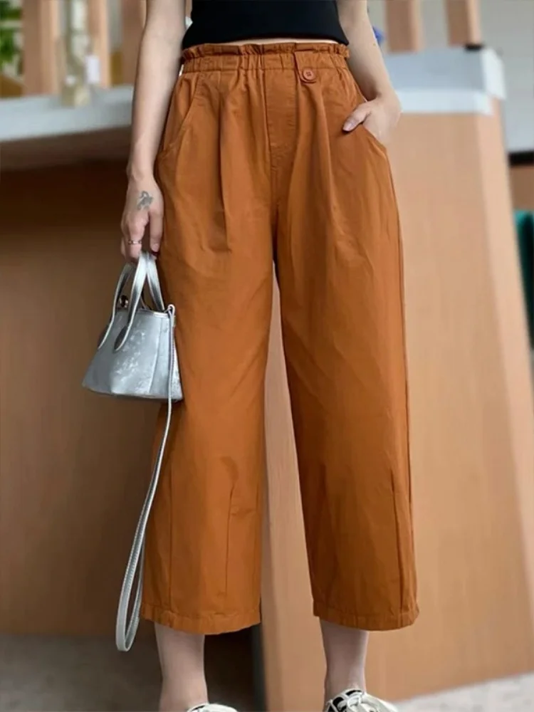 

Женские брюки с высокой талией и широкими штанинами, весенне-летние, с цветочным принтом, прямые, повседневные, модные, укороченные (7/8)