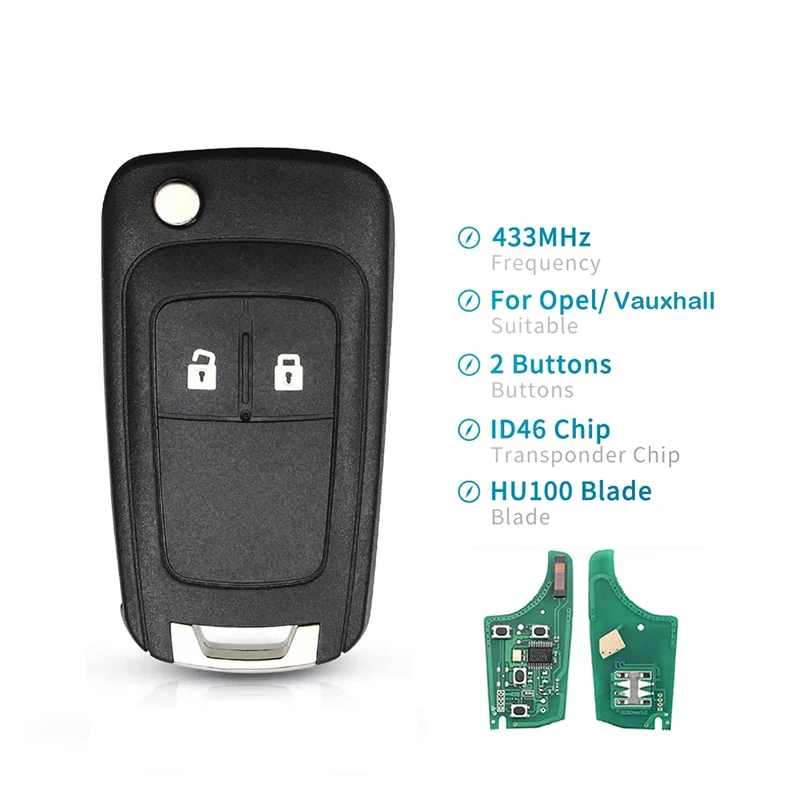 Carcasa De Llave 2 Botones Compatible Con Opel Astra, Corsa, Zafira, Insignia, Mokka Y Vauxhall | Espadín HU100 Liso, Fácil De Reemplazar