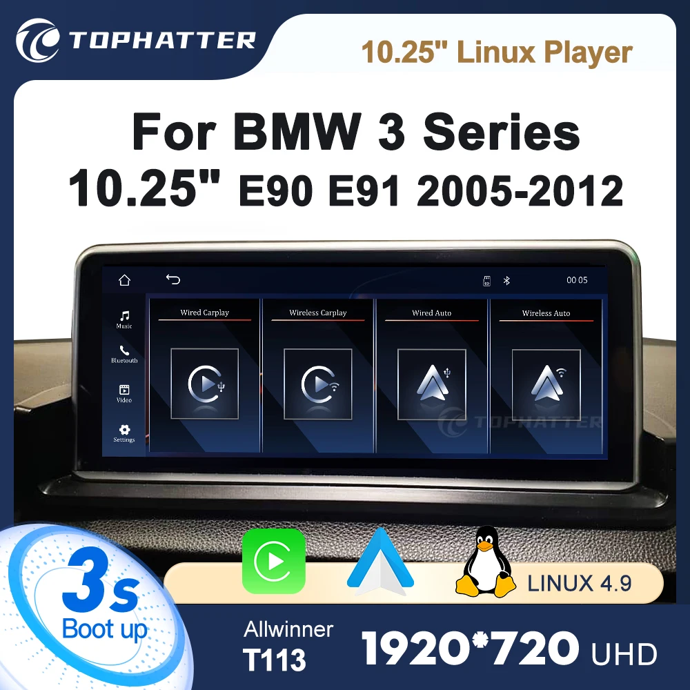 

10.25" Car Radio For BMW M3 320 323 325 330 E90 E91 Linux Wireless CarPlay Android Auto Multimedia Player Head Unit Screen