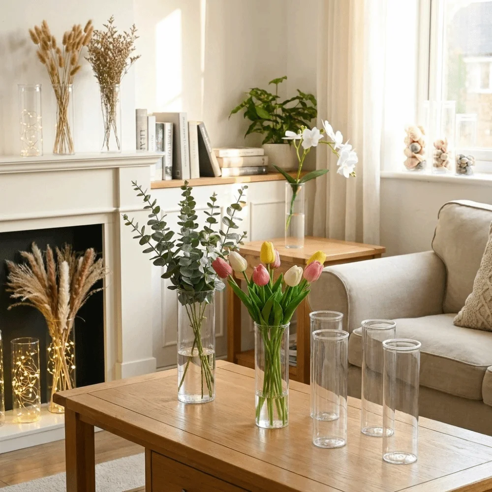Transparent Flower-Wrapping Vases Cylindrical Shatterproof Hydroponic Plants Vase Plastic Modern Cylinder Vases Office
