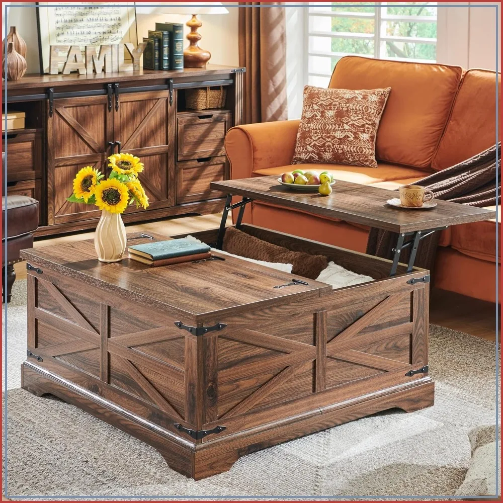Farmhouse Square Lift-Top Coffee Table with 36-Inch Large Storage