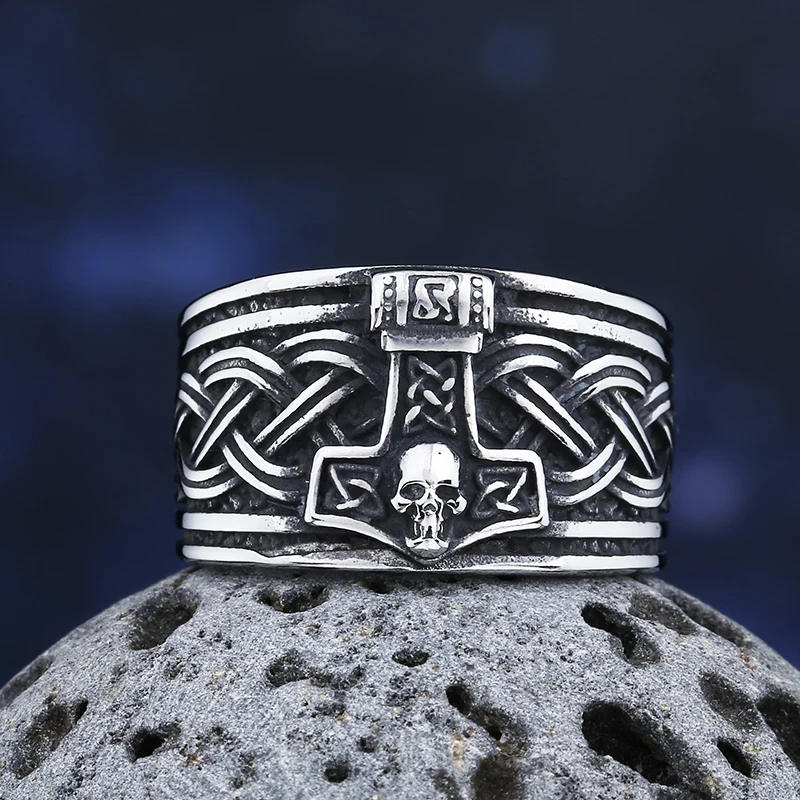 2024 New 316L Stainless Steel Vintage Viking Thor Ring With Skull For Man Trend Charm Party Jewelry Boyfriend&Teens Gift view 3