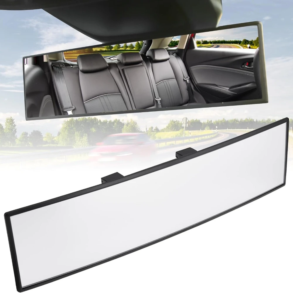 Universal Anti-Glare Wide-Angle Convex Rearview Mirror Car Interior Easy Clip-On 285mm HD Panoramic Anti-Fog Safety Accessory