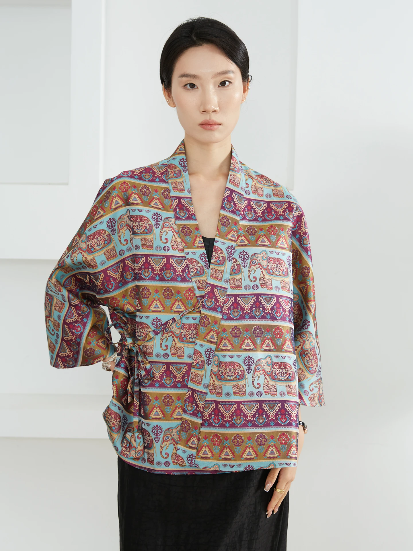 

Suzhou Silk Open Cardigan Women's Tea Costume Eight-Sve V-Ne Breathable Original Design Non-Registered Brand Loose Fit