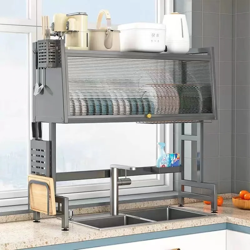 

2 Tiers Kitchen Rack Over The Sink Dish Drying Rack Adjustable Large Capacity Sink Rack Metal Drying Rack for Kitchen and Family