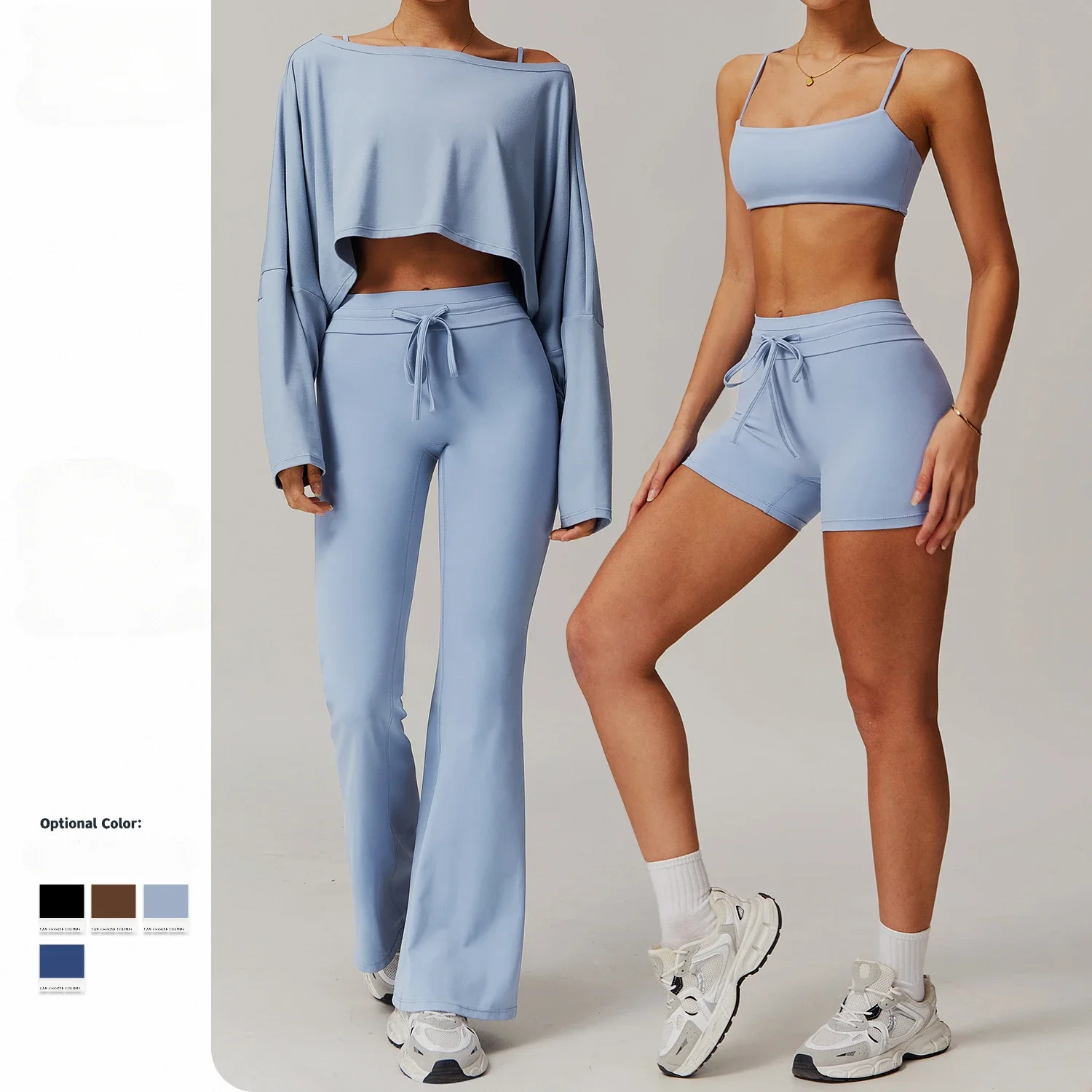 

Seamless Yoga Sets Sports Fitness Casual Hip-lifting Flared Pants Bra Yoga Clothes Workout Gym Short-sleeved Tracksuit for Women