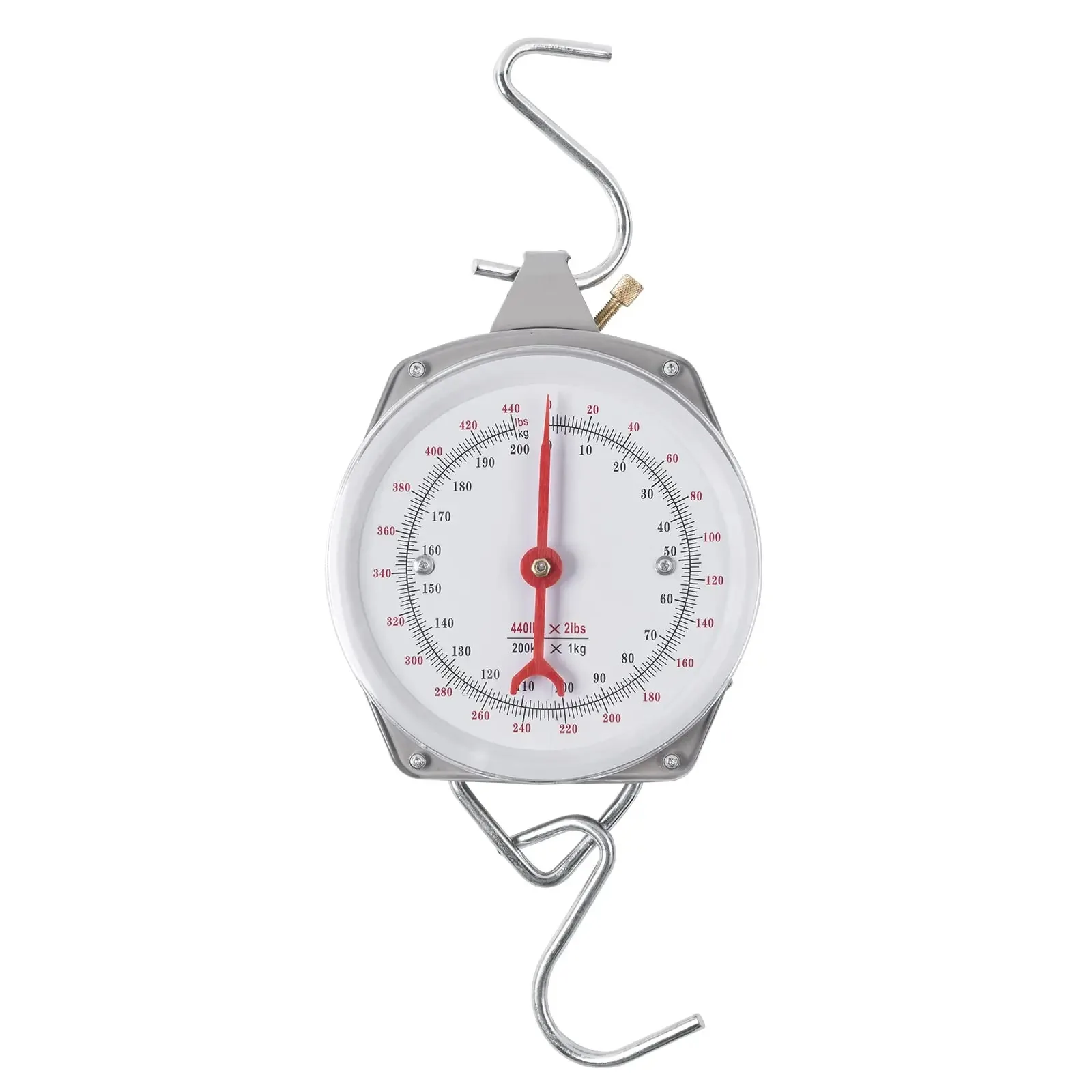 Goture Mechanical Spring Hanging Hook Scale 200kg 440lbs Clear Analog Dial Tare Adjust Stainless Hook for Fish Travel Weighing