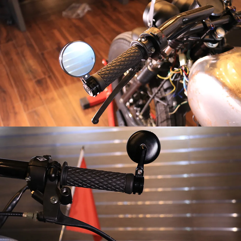 Universal For Motorcycle Scooter CNC Retro Cafe Racer Round Mirror Handlebar Side Mirrors Rearview Mirror