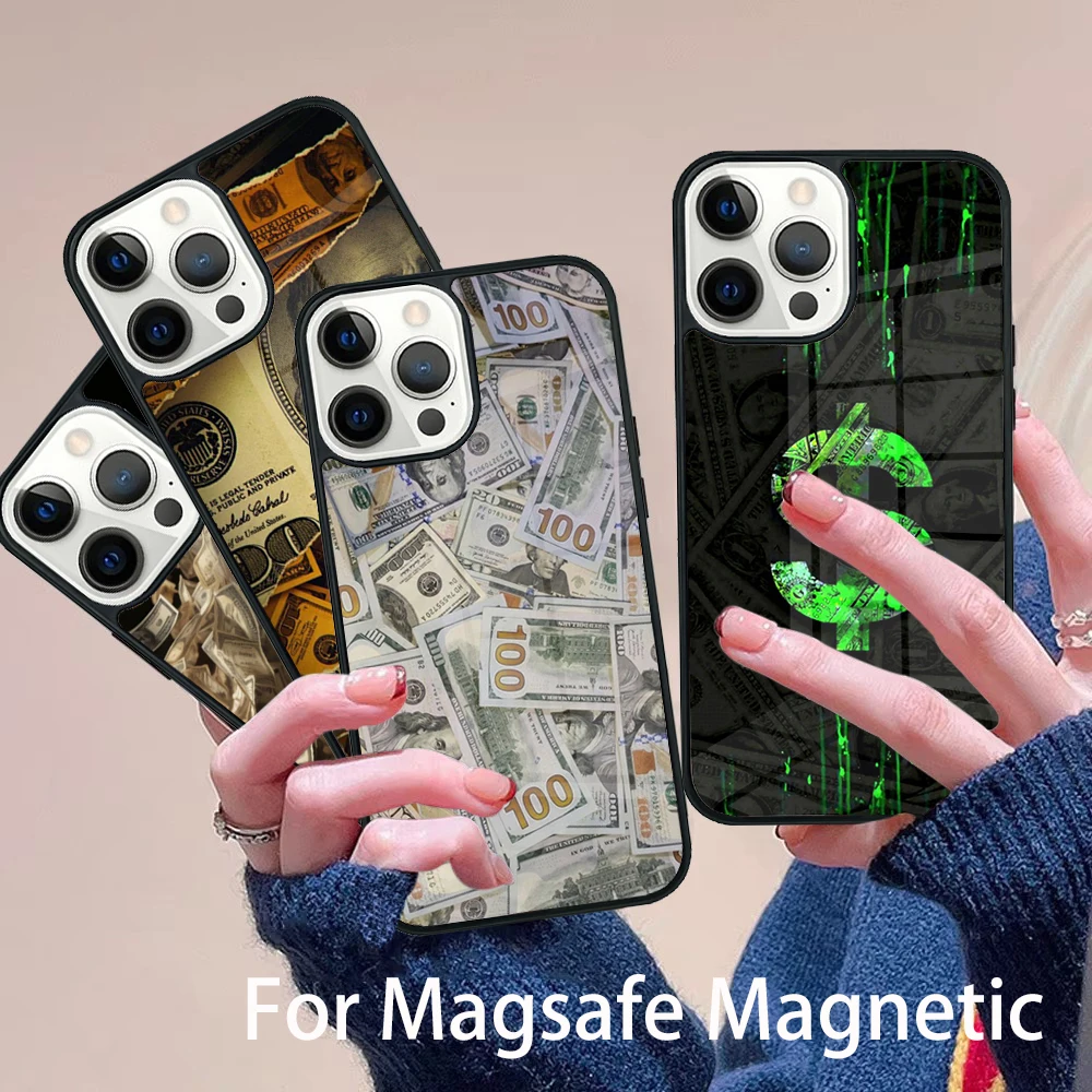 

Чехол для телефона Magesafe с деньгами и долларами, магнитный чехол для беспроводной зарядки для IPhone 16, 11, 12, 13, 14, 15 Pro Max Plus Mini