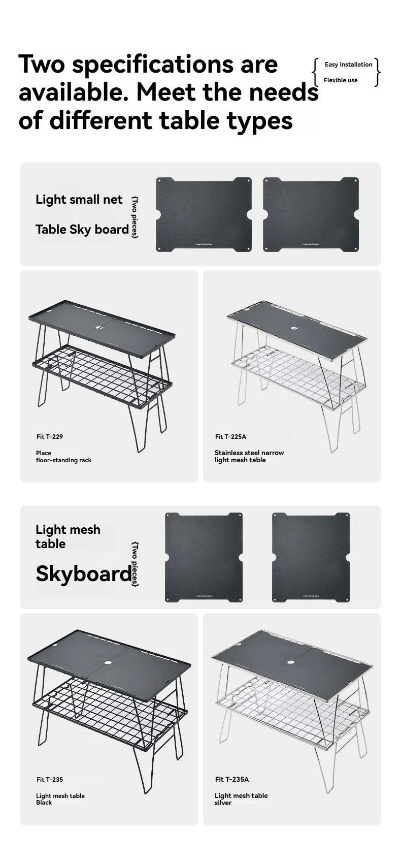 CAMPINGMOON T-2358 Leichter Netz-Tischplattensatz 2-teilig Leichtgewichtige Aluminiumlegierung Tischplatte Camping Klapptisch Zubehör – Detail 3