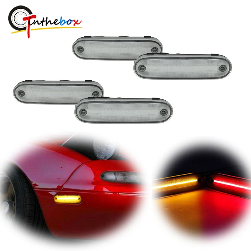 Gtinthebox Front/ Rear Side Marker LED Lights For 1990-1997 Mazda Miata & 1999-2005 Mazda MX-5 Fender Flare Lamp Amber Red White