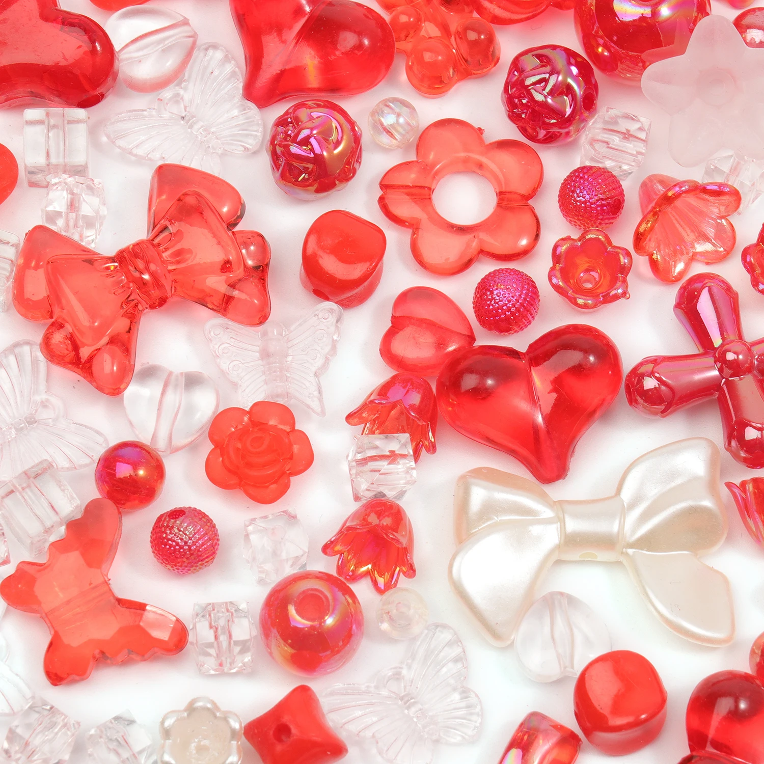 50g Red Color Random Mix Acrylic Beads Bow Heart Flower Beads For Phone Chain DIY Handmade Bracelet Jewelry Making Accessories