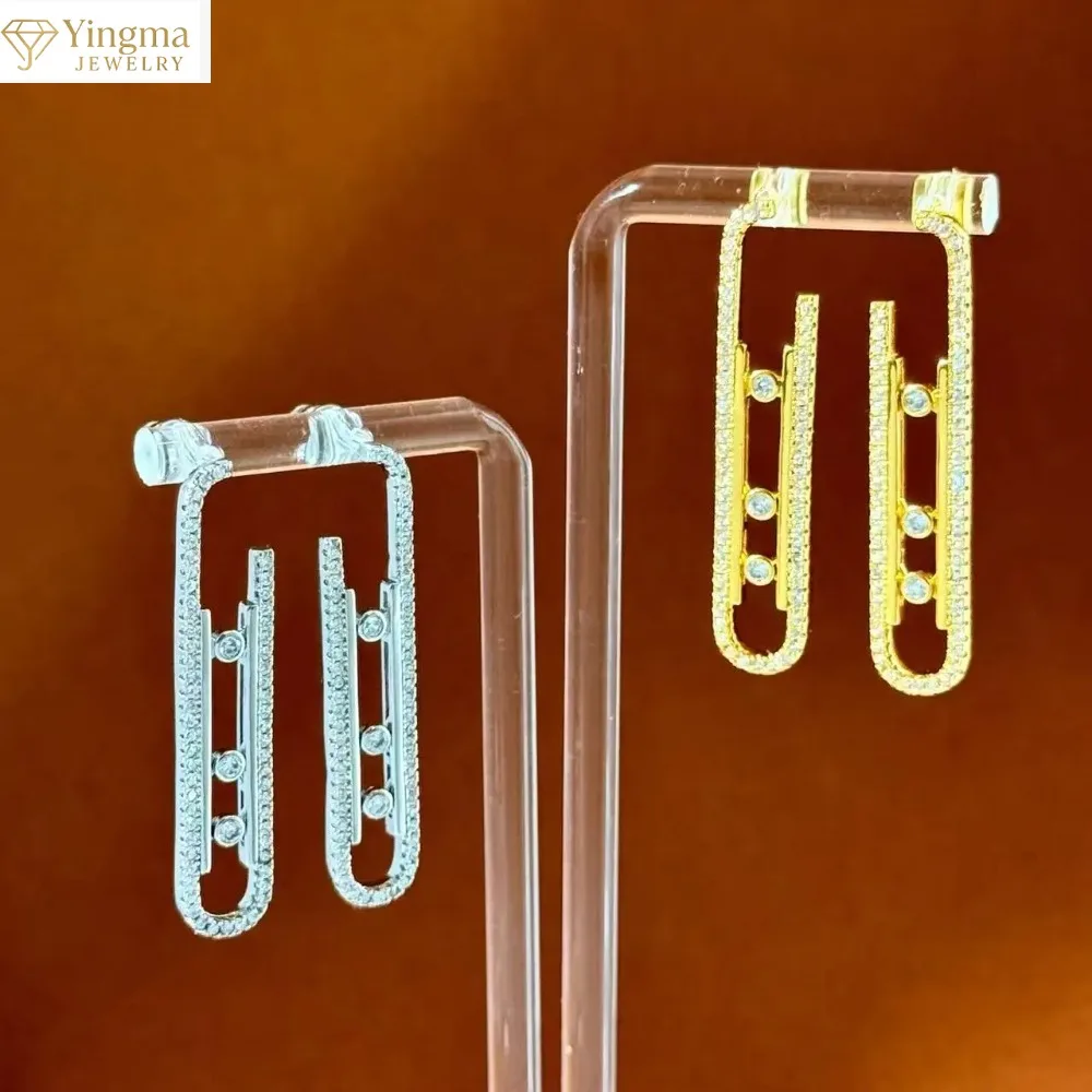 

Лидер продаж, серебристые полые подвижные женские серьги с бриллиантами, модные ослепительные и очаровательные изысканные муассанитовые серьги, подарок на вечеринку