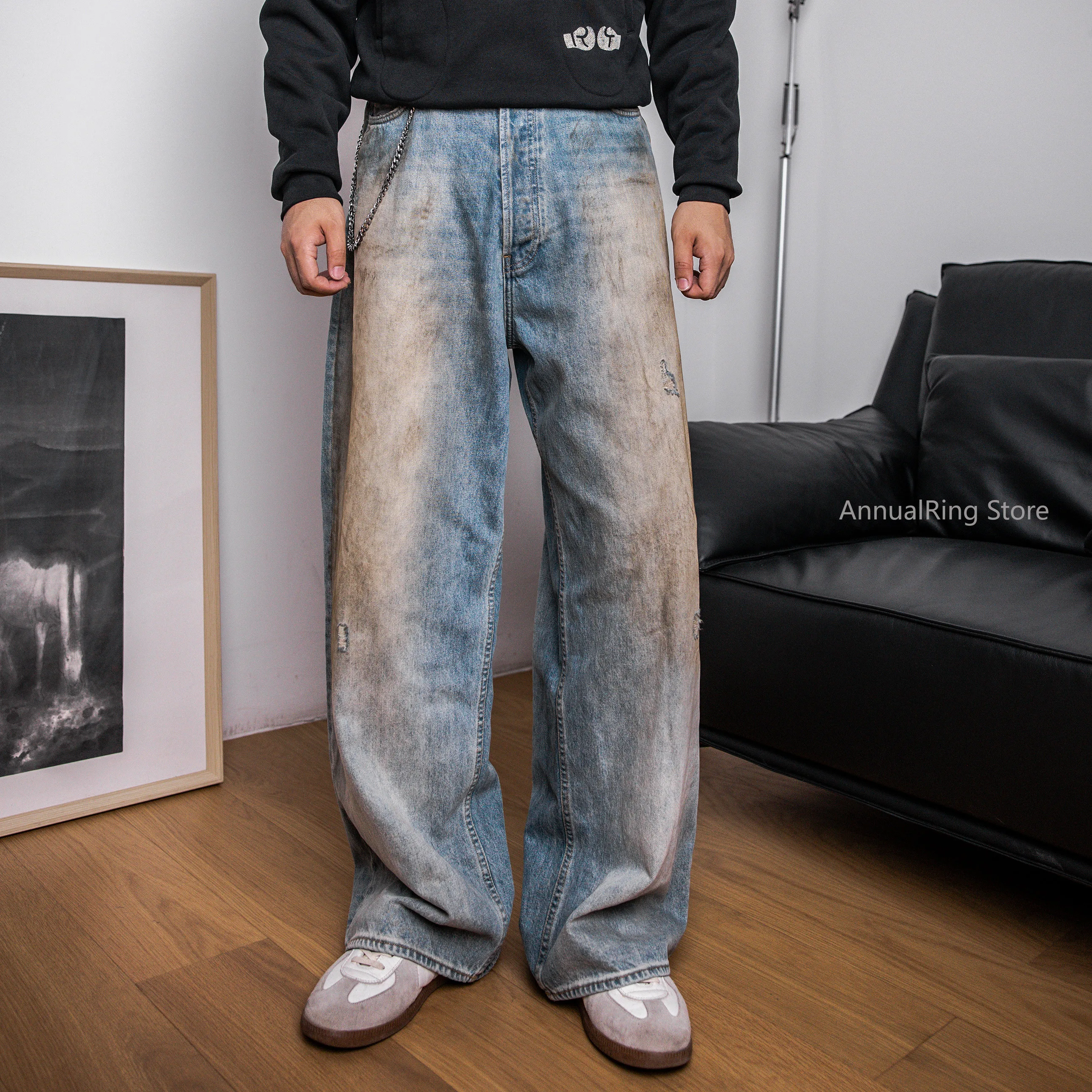 

Red Tornado Mud Dye Series Pants Washed Jeans Loose Wide Legs Old Faded Dirty Pants 2023 Version