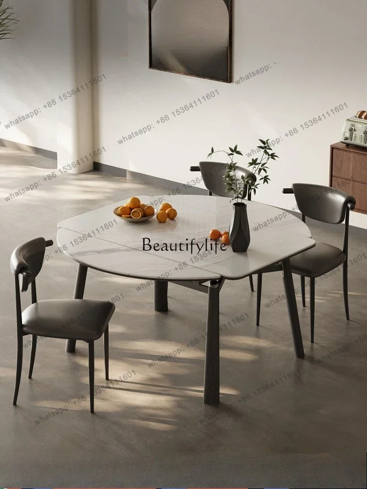 

Minimalist Rock Slab Dining Table And Chairs Creative Retractable Function Folding Household Square Dining Table