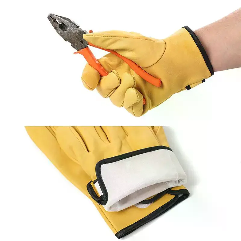 

Work Gloves 1 Pair Sheepskin Leather Multi Purpose Safety Gloves for Welding Mechanics Construction Tasks