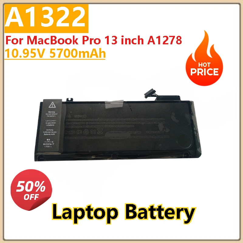 

100% New High Quality 10.95V 5700mAh Replacement Laptop Battery A1322 For MacBook Pro 13 inch A1278 (2009-2012)