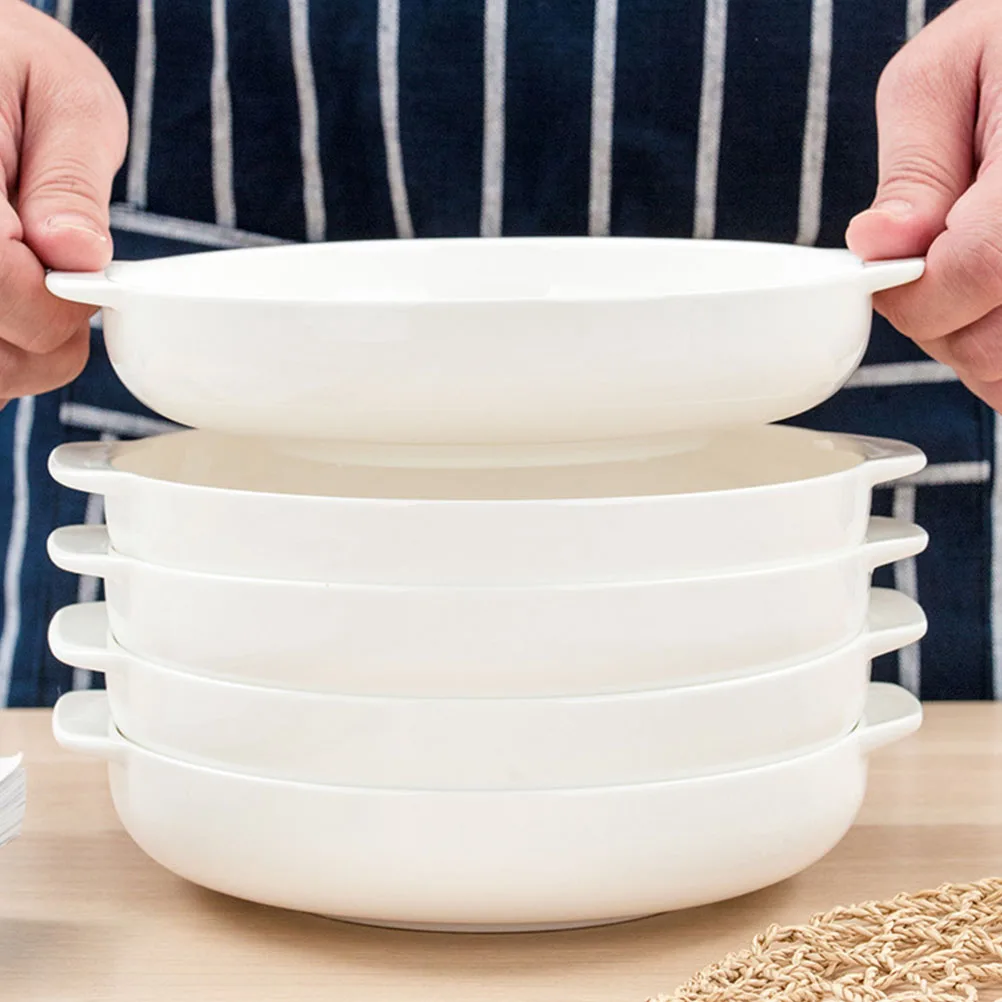 

Ceramic Baking Dish Double Handle Oven Safe Pizza Meat Vegetable Serving Plate Heat Resistant Nonstick Decorative Kitchen