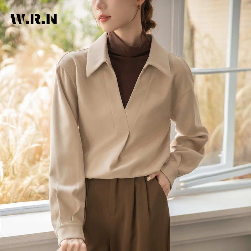 

Vintage Fashion V-neck Sweater Women Casual Fake Two Pieces Jumpers Chic Long Sleeve O-neck Patchwork Loose Fit Spliced Top